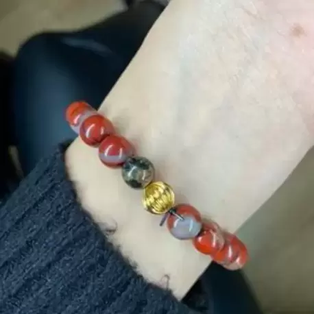 Kırmızı Jasper Doğal Taş Bileklik 24K Altın Kaplama