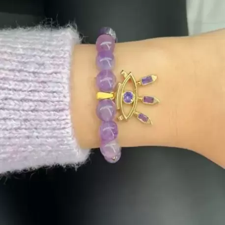 Ametist Göz Bileklik 24K Altın Kaplama 