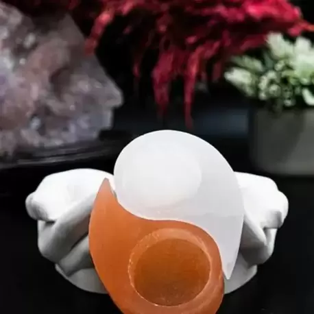 Ying Yang Selenit Doğal Taş Mumluk