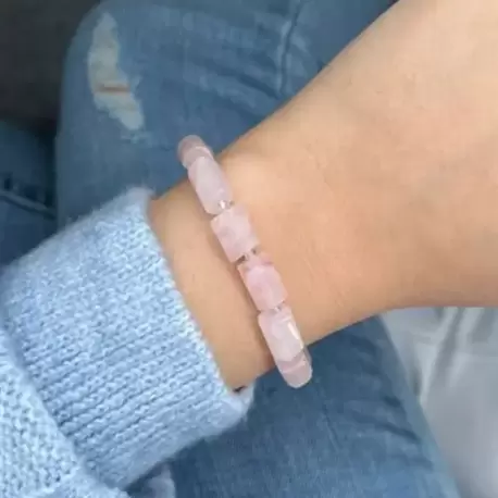 Pembe Kuvars Doğal Taş Kapsül Bileklik