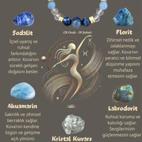 Kova Burcu Zodyak Doğal Taş Bileklik