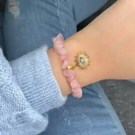 Pembe Kuvars Bileklik 24K Altın Kaplama