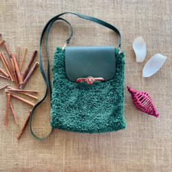 Yeşil Deri Kapaklı Yeşil Kürk Minibag