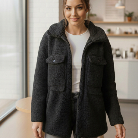 Siyah Cepli Fermuarlı Teddy Polar Ceket