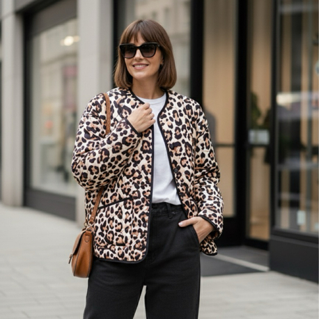 Leopar Kapitone Çıt Çıt Kapama Ceket