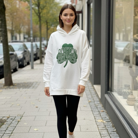 Boston Celtıcs Beyaz Şapkalı Sweatshirt