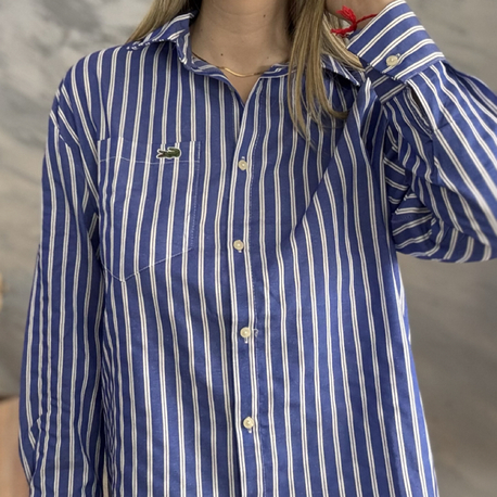 Lacoste & Mavi Beyaz Çizgili Oversize Gömlek