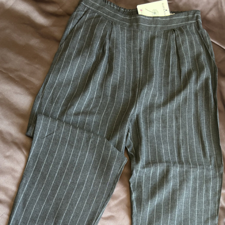 Füme Çizgili Yüksek Bel Kumaş Polyester/Viskon Yumuşacık Pantolon