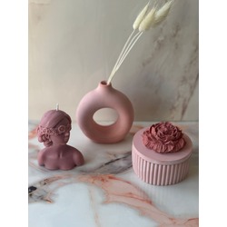 Pembe Vazo, Çiçekli Kız Mum ,Çiçekli Kapaklı Kutu