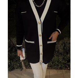 siyah iki cepli farklı şerit detaylı triko ceket 
