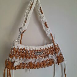 beige denim+brown&white mixed