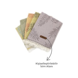 Kişiselleştirilebilir Deri Etiketli Jakarlı Premium Lotus Desenli Peştamal Plaj Havlusu