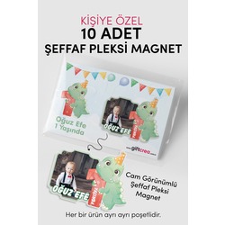 Kişiye Özel Şeffaf Pleksi Magnet – Dinozor Temalı Doğum Günü Hatırası (Her Yaşa Özel)