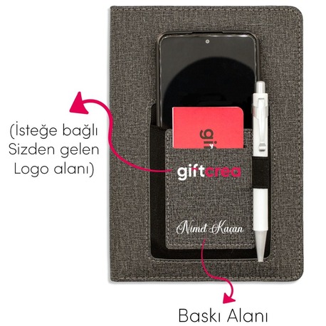 Kişiye Özel Cepli Kanguru Termo Deri Defter - Özelleştirilebilir Tarihsiz Defter
