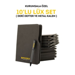 Kurumsal Firmalara Özel Baskılı Özelleştirilebilir, 10'lu Deri Defter ve Metal Kalem Seti