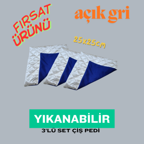 3'lü Set (25*25cm) Çiş Pedi ( 3 adet Açık Gri Çiş Pedi ) 