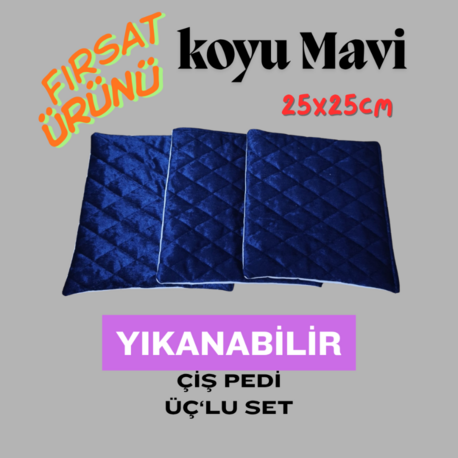 Koyu Mavi Çiş Pedi Üçlü Set  25x25 Cm