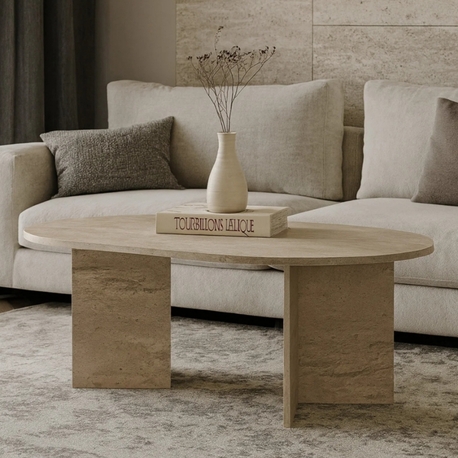 Orta sehpa Traverten oval sabit oscar model 80x130 cm