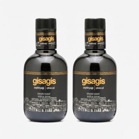 2x250 ml Gisagis Premium Zeytinyağı  - 0,1 Asidite, Yüksek Polifenol, Erken Hasat, Soğuk Sıkım