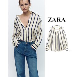 Zara model saten boyuna çizgili gömlek