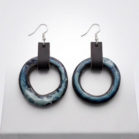 El Yapımı Stoneware & Deri Halka Küpe