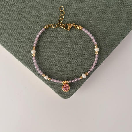 İncili Pembe Zirkon Taşlı Bileklik