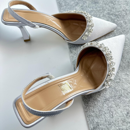 Gümüş saten 6 cm topuklu ayakkabı