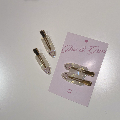 Pembe Kalp Taşlı 2'li Pens Toka