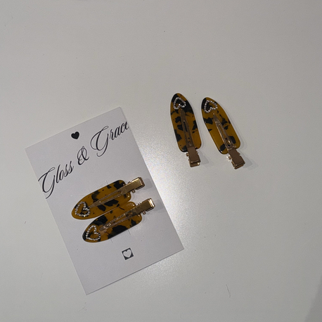 Leopar Kalp Taşlı 2'li Pens Toka