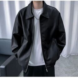 Streetwear Siyah Oversize Unisex Deri Ceket