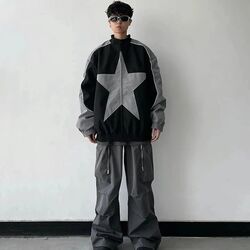 Siyah Star Y2K Streetwear Vintage Paraşüt Ceket