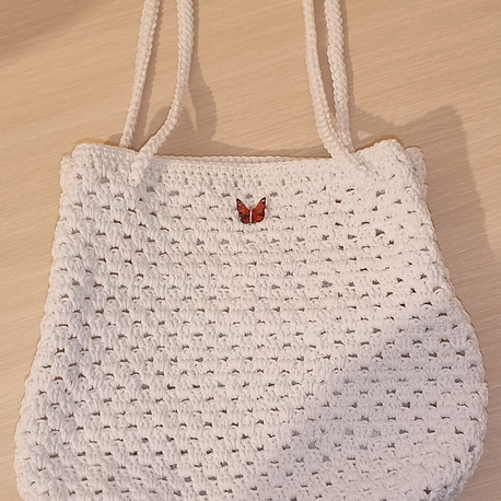 Polyester Makrome Beyaz Omuz Çantası 