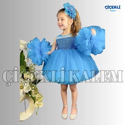 PONPONLU ELBİSE / MAVİ
