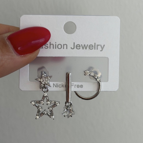 Gümüş renk üçlü küpe