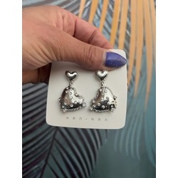 Gümüş mini taş kalp küpe