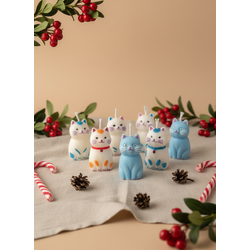 El Boyaması Kedi Mum Tekli Mini Boy