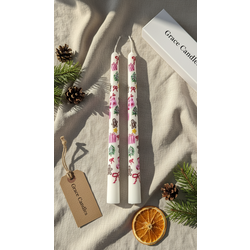 Yılbaşı Motifli El Boyaması Şamdan Mum (2li Set) El Dökümü