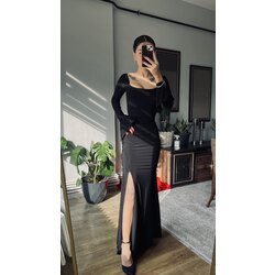 Siyah İspanyol kol yırtmaçlı elbise 
