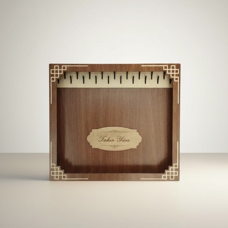 Kişiye Özel Ahşap Led Işıklı Tespih Standı - 40 x 35 cm - Walnut