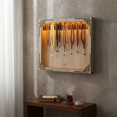 Ahşap Led Işıklı Tespih Standı - 40 x 35 cm - Sonomo