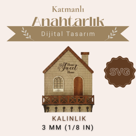 Home Sweet Home Anahtarlk Lazer Kesim SVG Dosyası