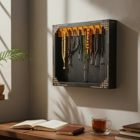 Ahşap Led Işıklı Tespih Standı - 40 x 35 cm - Rebap