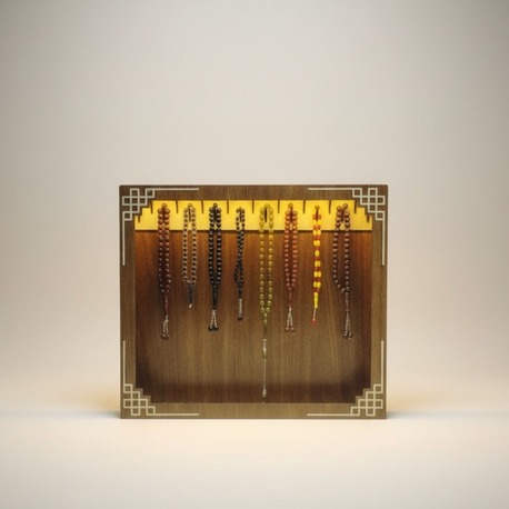 Ahşap Led Işıklı Tespih Standı - 40 x 35 cm - Walnut