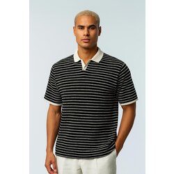 Çizgili Polo Yaka T-shirt-Siyah
