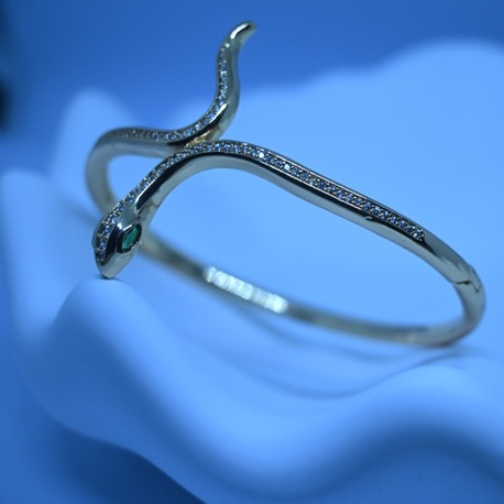Altın & Gümüş Renk Yılan Model Zirkon Taşlı Kelepçe Bileklik