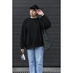  Bisiklet Yaka Sweatshirt Düz Baskısız (Siyah) Geniş Kalıp baskısız bisiklet yaka sweatshirt