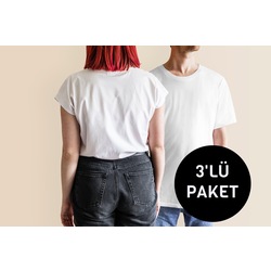 %100 Pamuk Unisex Oversize T-Shirt (Beyaz - 3’lü Paket)