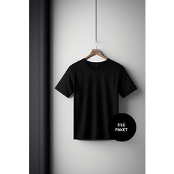 %100 Pamuk Unisex Oversize T-Shirt (Siyah - 3'lü Paket)