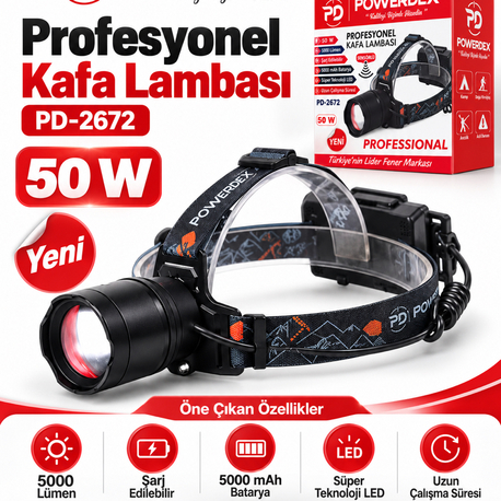 YENİ - 5000 LÜMEN KAFA FENERİ POWERDEX 2672 