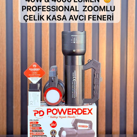 ARAMA FENERİ - 4000 LÜMEN 10 saat ŞARJ SÜRESİ - powerdex pd - 9400